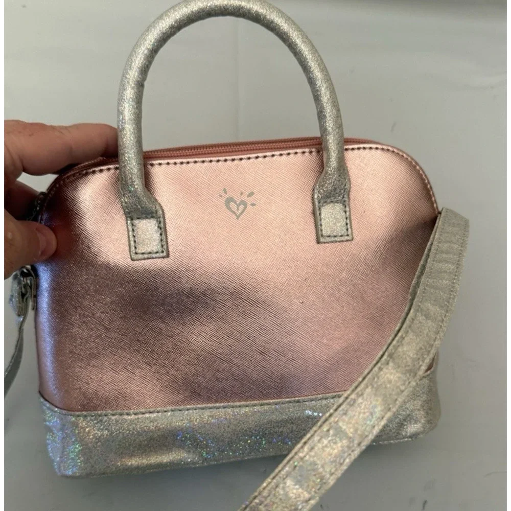 Original Justice Girl's Initial Letter A Glitter Pink Shoulder Strap Bag Purse